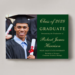 Elegant Photo Green Gold College Graduation Announcement