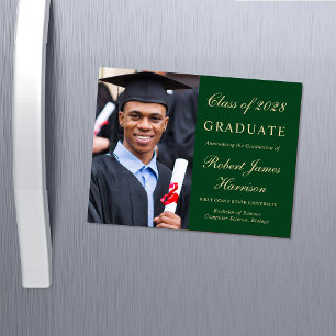 Elegant Photo Green Gold College Graduation Magnetic Invitation