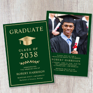 Elegant Photo Green Gold College Graduation Party Invitation