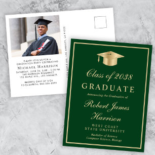 Elegant Photo Green Gold College Graduation Party Invitation Postcard
