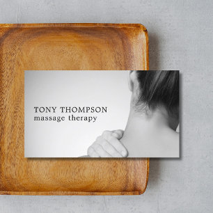 Elegant Photo Grey White Massage Therapist Business Card