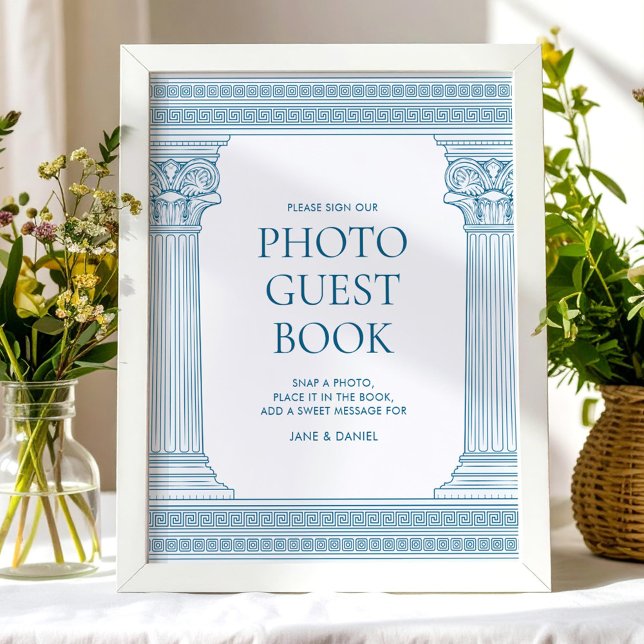 Elegant photo guest book party sign in blue (Creator Uploaded)