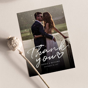 Elegant Photo Hand-Lettered Wedding Thank You Card