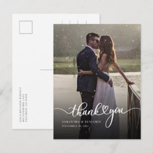 Elegant Photo Handwritten Wedding Thank You Postcard