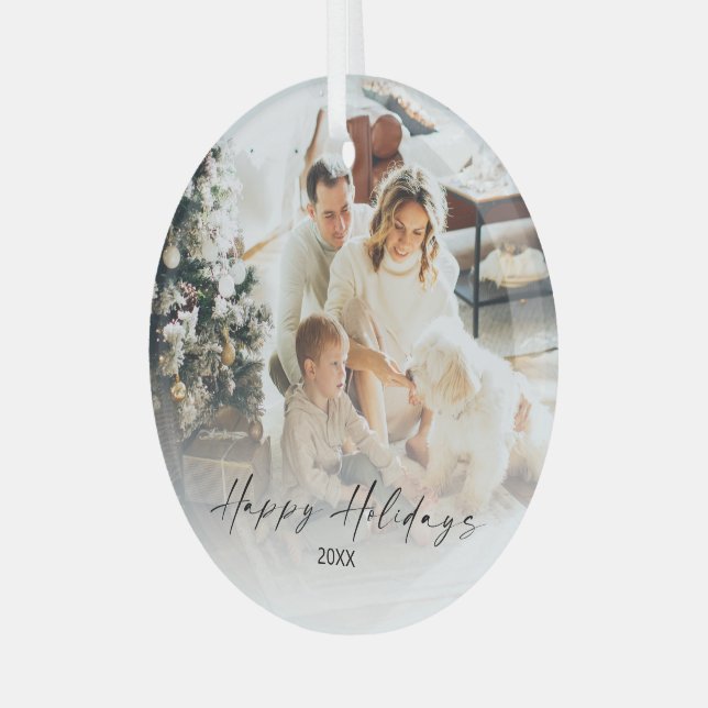 Elegant Photo Happy Holidays Christmas Tree glass Decoration (Front Left)