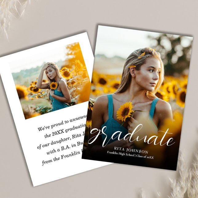 Elegant Photo High School Graduation Announcement (Modern Elegant 2 Photo High School Graduation Invitation)