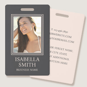 Elegant Photo ID Badge Template Blush Pink Grey