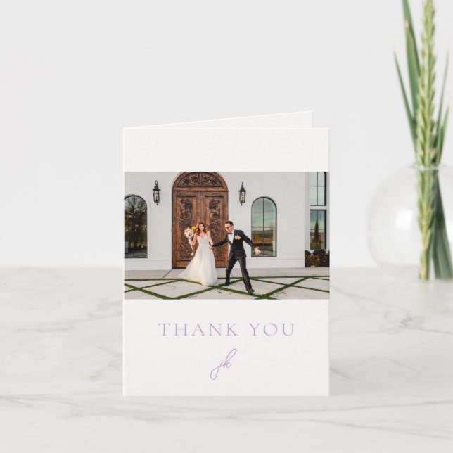 Elegant Photo Lilac Script Monogram Wedding Thank You Card (Front)