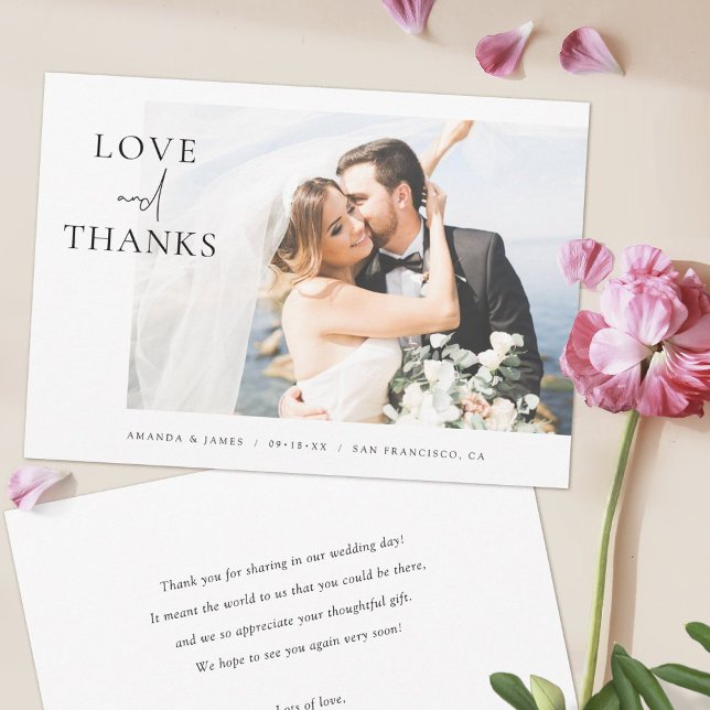 Elegant Photo Love and Thanks Custom Wedding Thank You Card (Creator Uploaded)