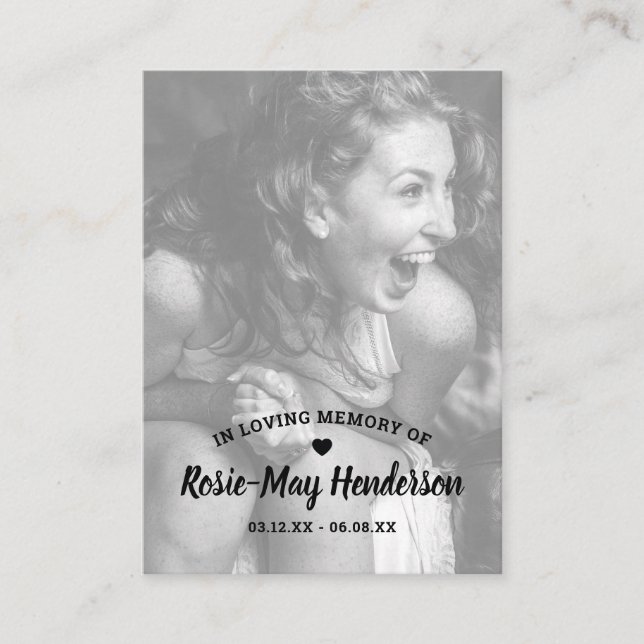 Elegant Photo Memorial Prayer Business Card (Front)