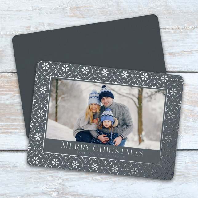 Elegant Photo Merry Christmas Silver Real Foil Holiday Card (Elegant silver foil Holiday photo card.)