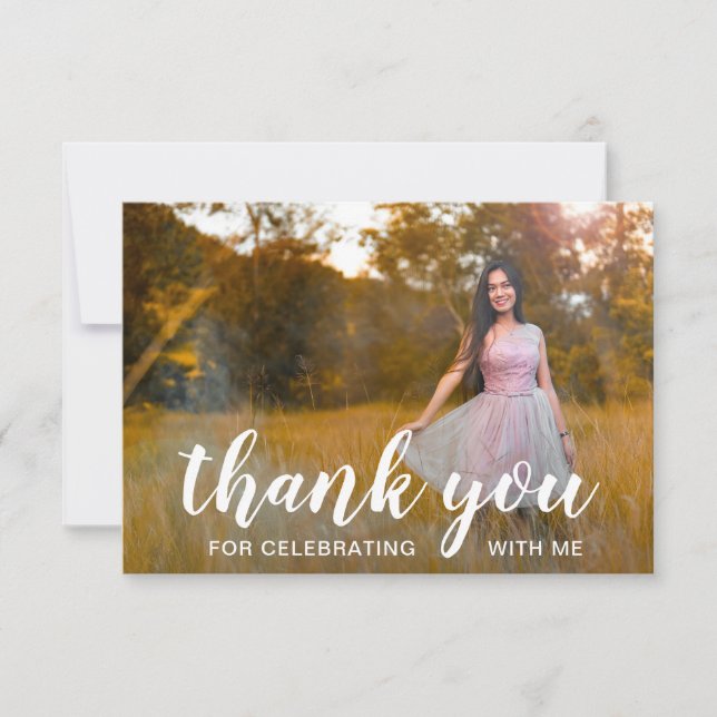 Elegant Photo Modern Graduation Thank You Card (Front)