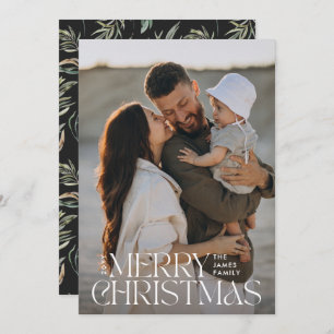 Elegant photo modern minimal black botanical holiday card