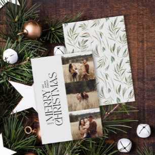Elegant photo modern minimal multi photo botanical holiday card