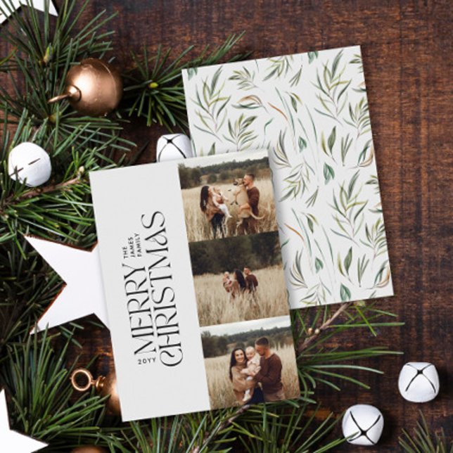 Elegant photo modern minimal multi photo botanical holiday card (Creator Uploaded)