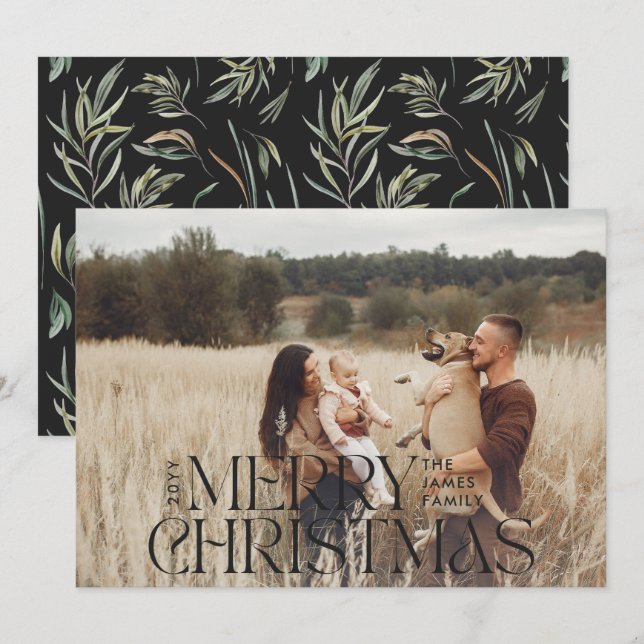 Elegant photo modern minimal natural botanical hol holiday card (Front/Back)