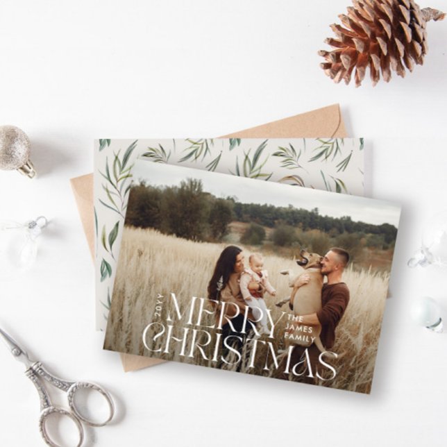 Elegant photo modern minimal natural botanical holiday card (Creator Uploaded)