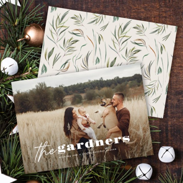 Elegant photo modern minimal natural botanical holiday card (Creator Uploaded)