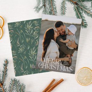 Elegant photo modern minimal sage green botanical holiday card