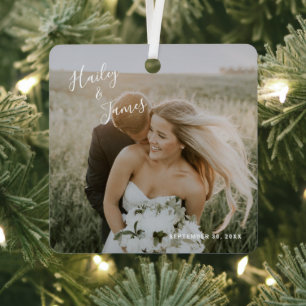 Elegant Photo Modern Newlywed First Christmas Metal Tree Decoration
