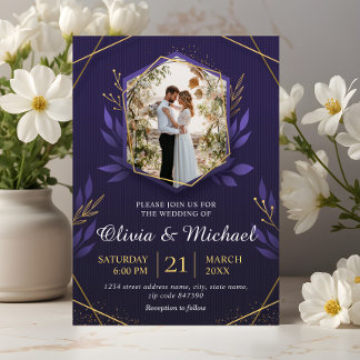 Elegant Photo Modern Purple Wedding Invitation