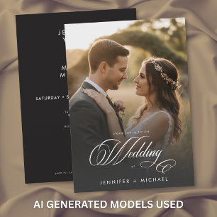 Elegant Photo Modern Script Romance Wedding QR Invitation