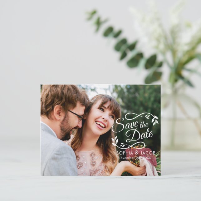  Elegant Photo Modern Script Save the Date  Announcement Postcard (Standing Front)