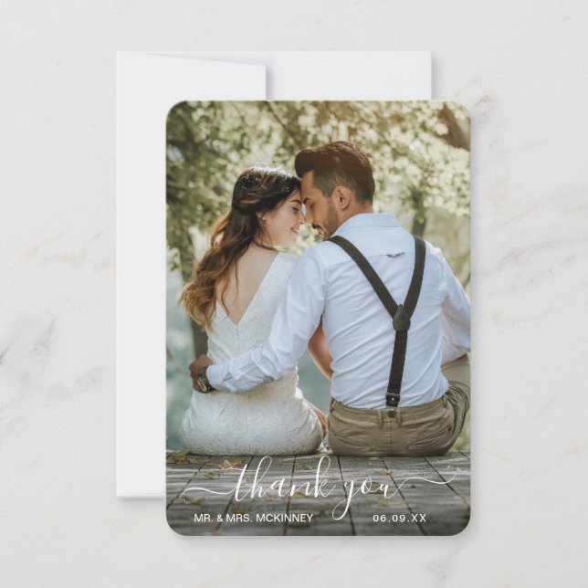 Elegant Photo Modern Simple Wedding Thank You Card (Front)