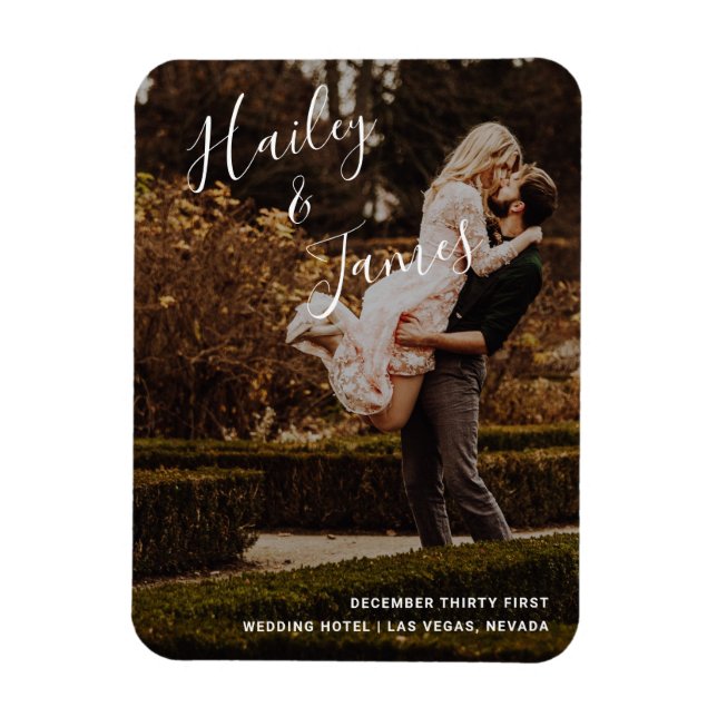 Elegant Photo Modern Wedding Magnet (Vertical)
