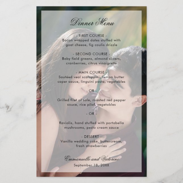 Elegant Photo Modern Wedding Menu (Front)