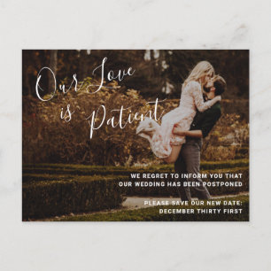 Elegant Photo Modern Wedding Postponement Announcement Postcard