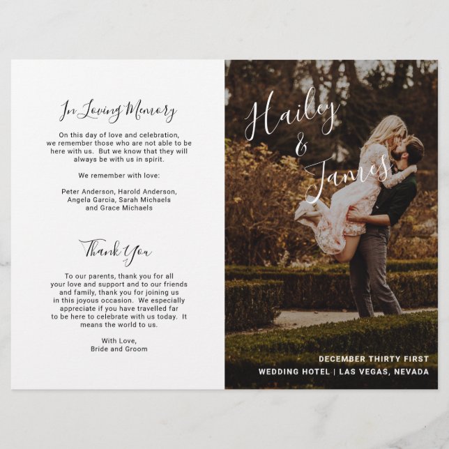 Elegant Photo Modern Wedding Program (Front)