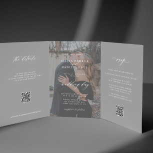 Elegant photo modern wedding RSVP details QR code  Tri-Fold Invitation