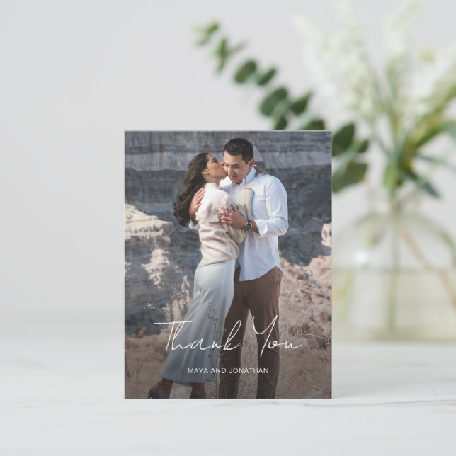 Elegant Photo Modern Wedding Thank You Card (Standing Front)