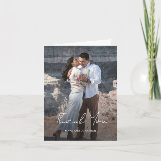 Elegant Photo Modern Wedding Thank You Card (Front)