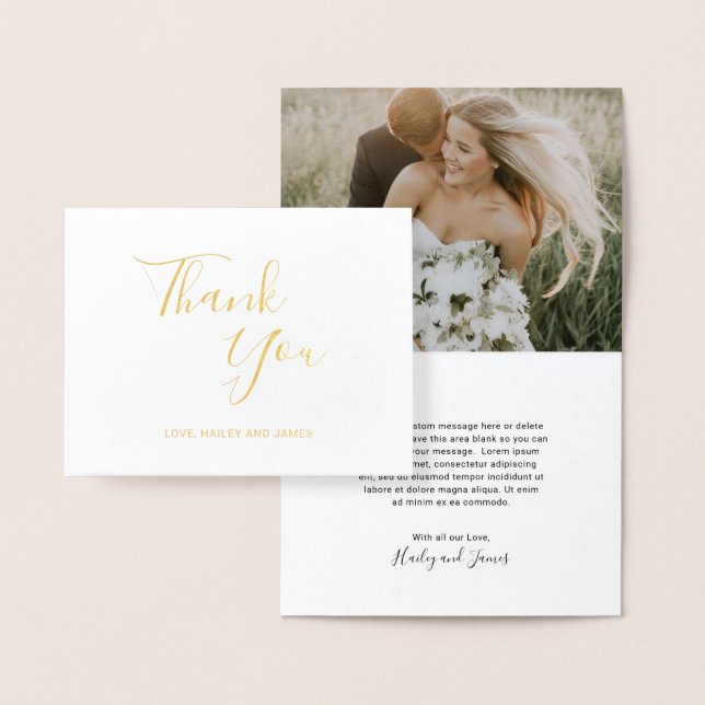 Elegant Photo Modern Wedding Thank You Foil Card (Display)