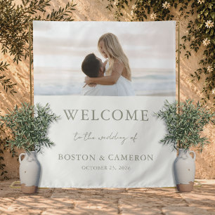 Elegant Photo Modern Wedding Welcome Sign Tapestry