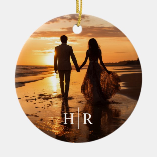 Elegant Photo Monogram Ceramic Ornament (Front)