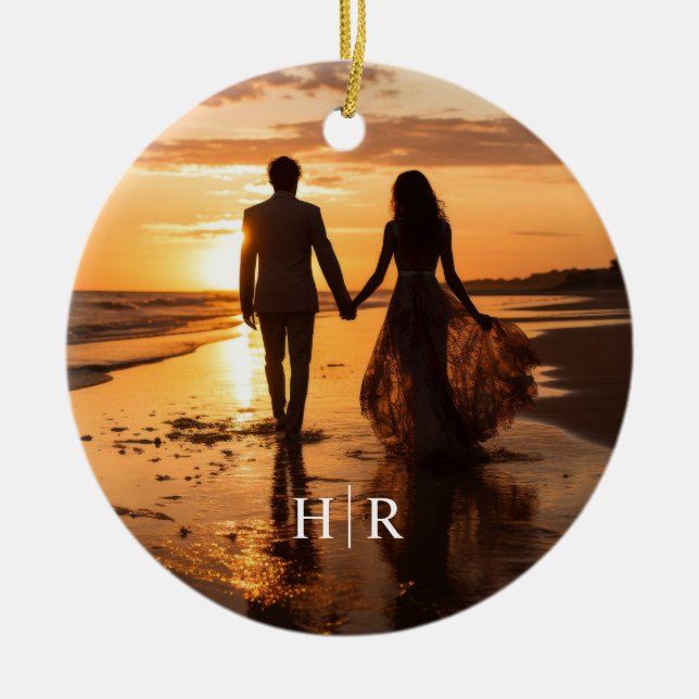 Elegant Photo Monogram Ceramic Ornament (Front)