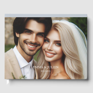 Elegant photo monogram Dusty Blue Guest Book