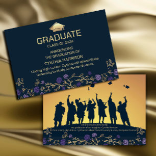 Elegant Photo Navy Blue and Gold Invitation