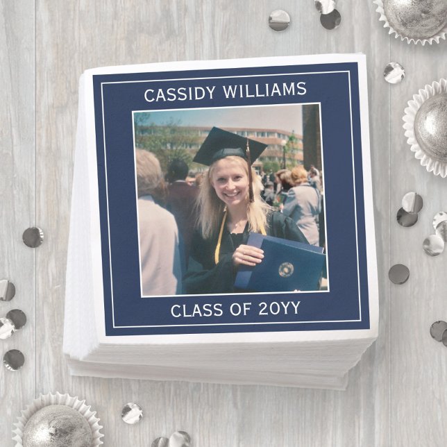 Elegant Photo Navy Blue and White Graduation Party Napkin (Creator Uploaded)