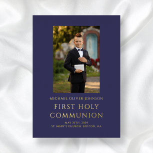 Elegant Photo Navy Blue Boy First Communion Gold 