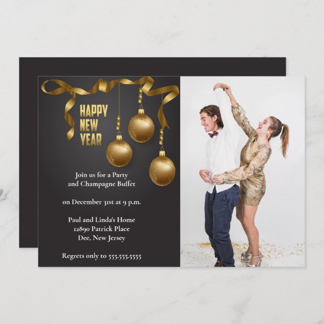 Elegant Photo New Years Eve Party Invitation (Front/Back)