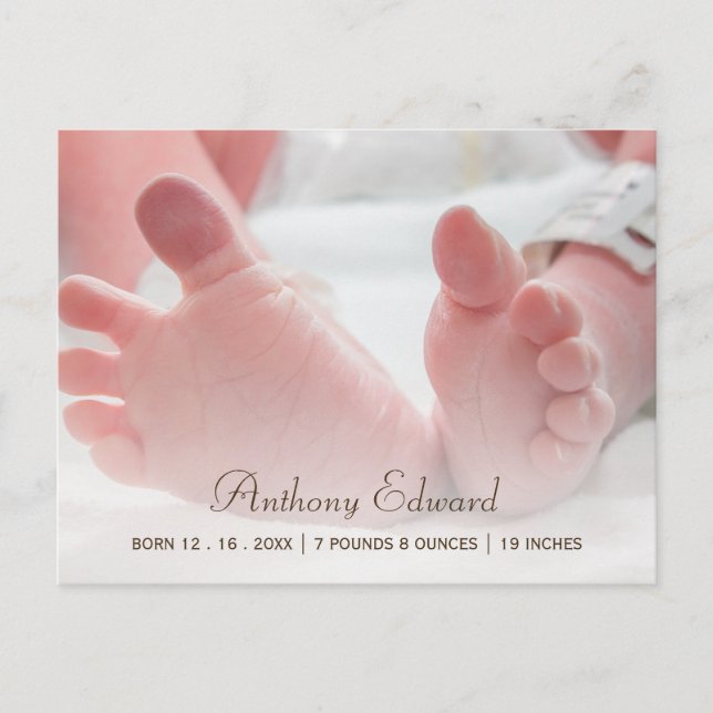 Elegant Photo Newborn Baby Feet Birth Announcement (Front)