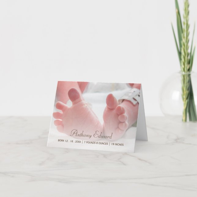Elegant Photo Newborn Baby Feet Birth Announcement (Front)