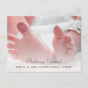 Elegant Photo Newborn Baby Feet Birth Announcement Postcard