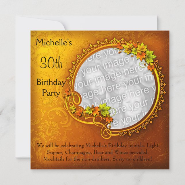 Elegant Photo Orange Floral 30th Birthday Invitation (Front)