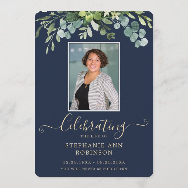 Elegant Photo Order of Service Gold Blue Program (Front)