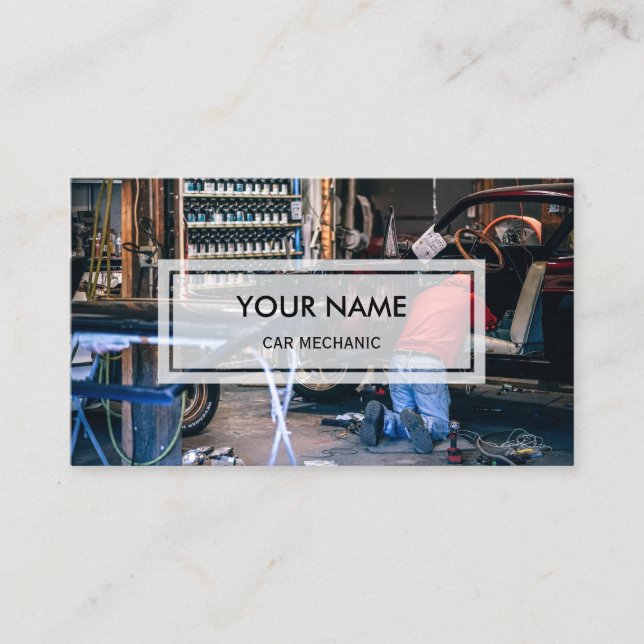 Elegant Photo Overlay | Car Mechanic Business Card (Front)